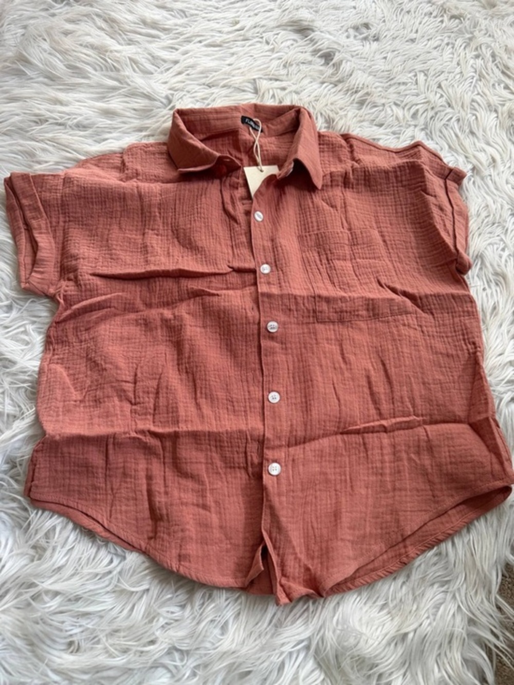 Flamingals orange muslin button down shirt size M FG13-7